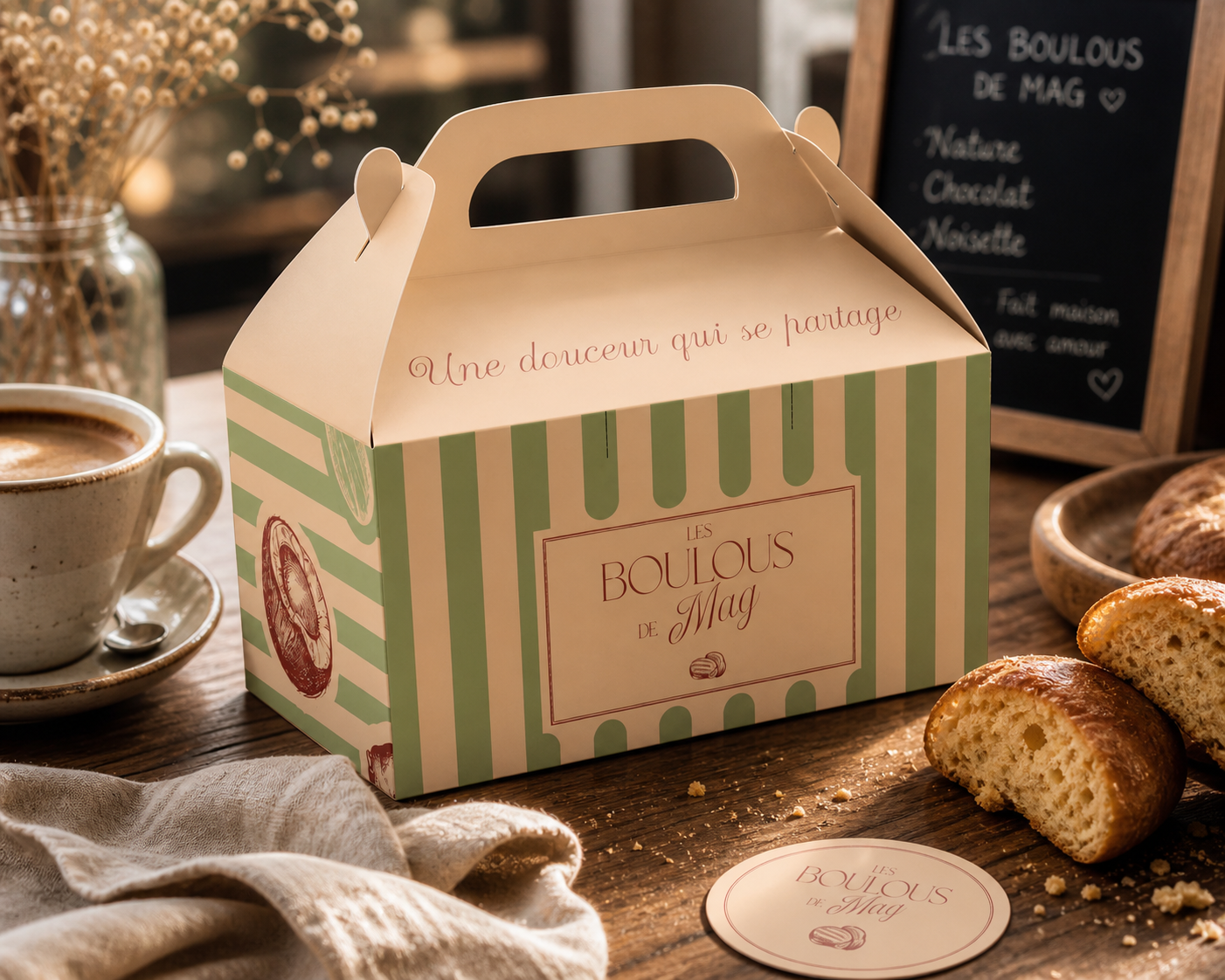 Packaging Les Boulous de Mag en mise en situation artisanale